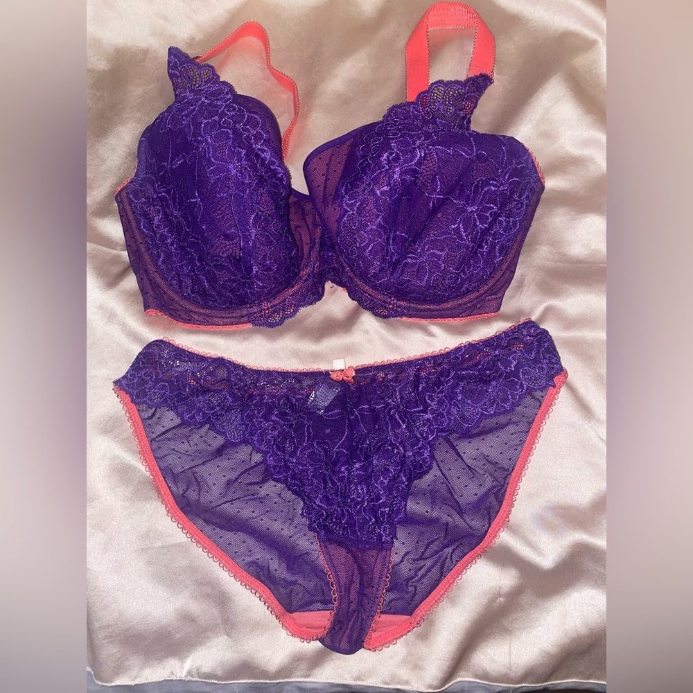 Just Peachy Purple and Coral Lace Women's Intimate Set by Figleaves